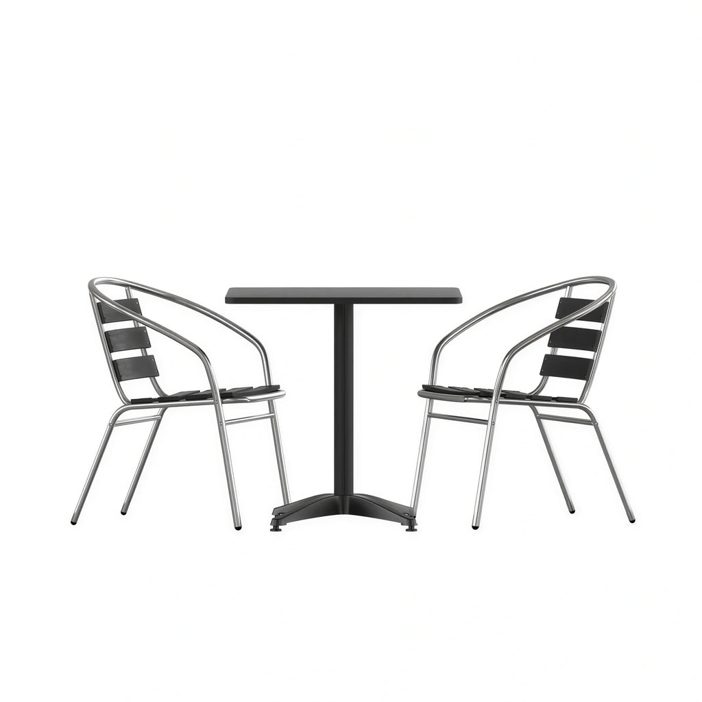 Square Dining Table & 2 Chairs — Black (TLH-ALUM-28SQ-017BK2)
