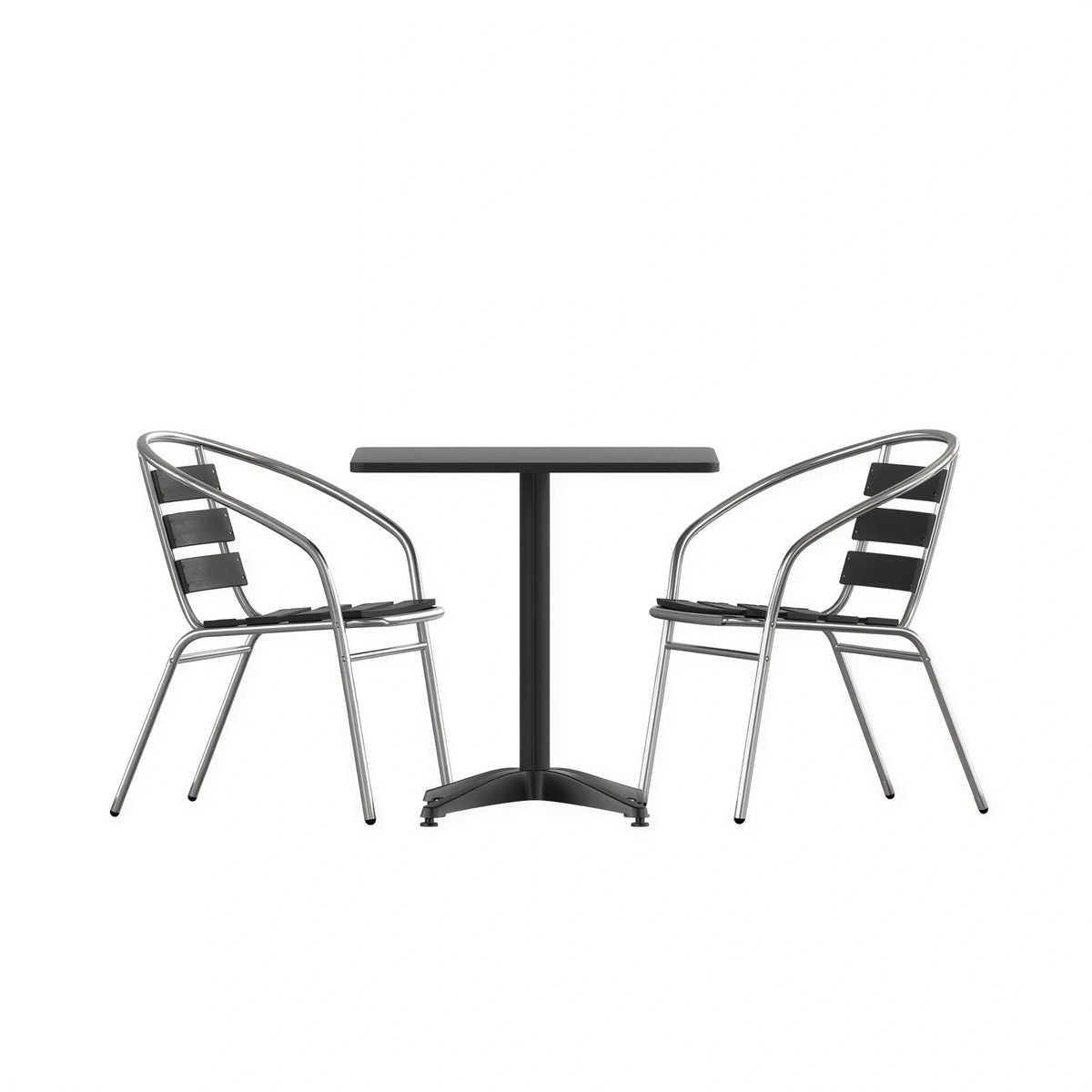 Square Dining Table & 2 Chairs — Black (TLH-ALUM-28SQ-017BK2)
