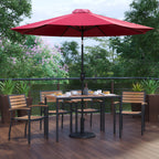 Rectangular Patio Table & 4 Chairs — 48″, Red, With Umbrella