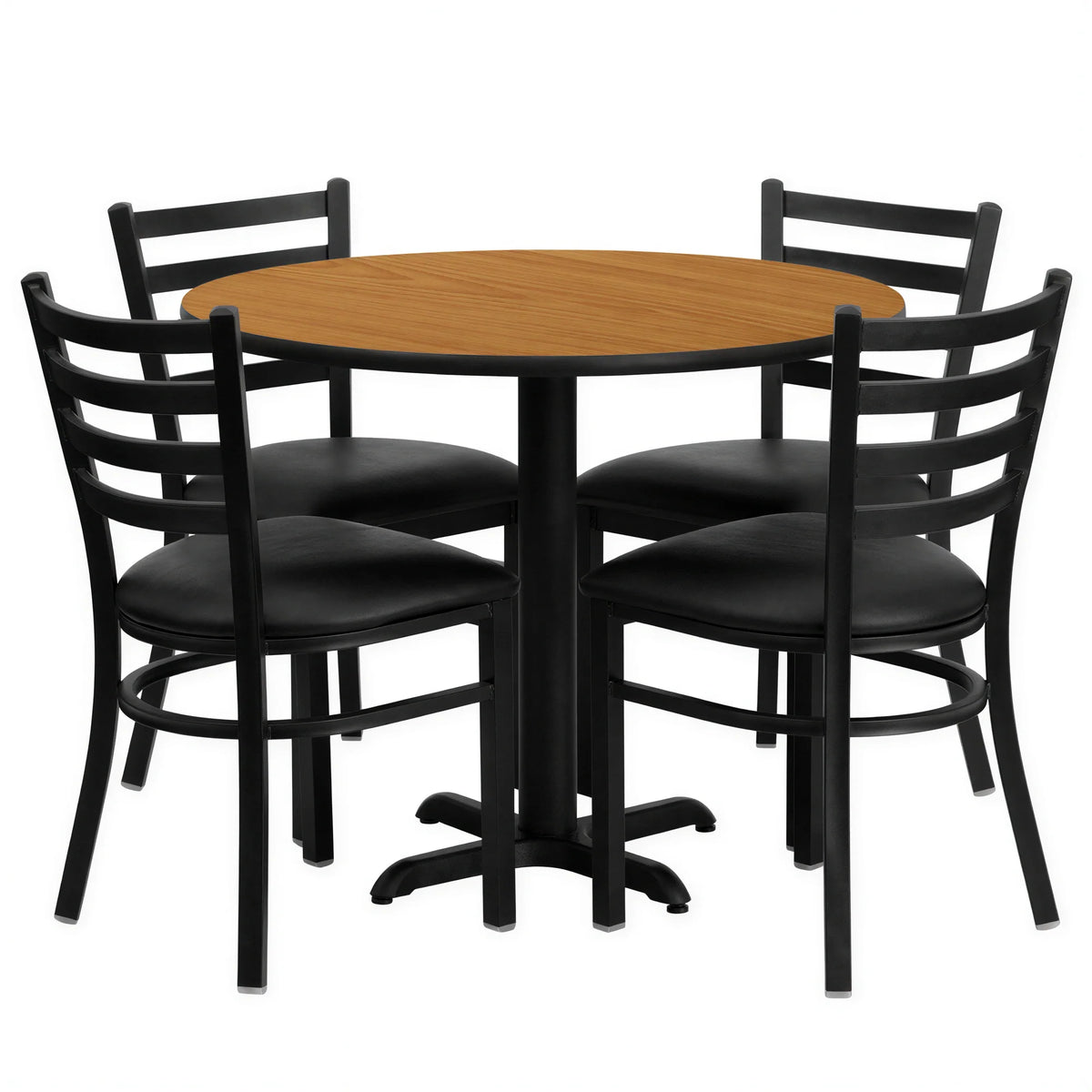 Round Dining Table & 4 Chairs — 36″, Natural/Black (HDBF1031)