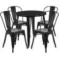 Round Dining Table & 4 Chairs — 30″, Black (CH-51090TH-4-18CAFE-BK)