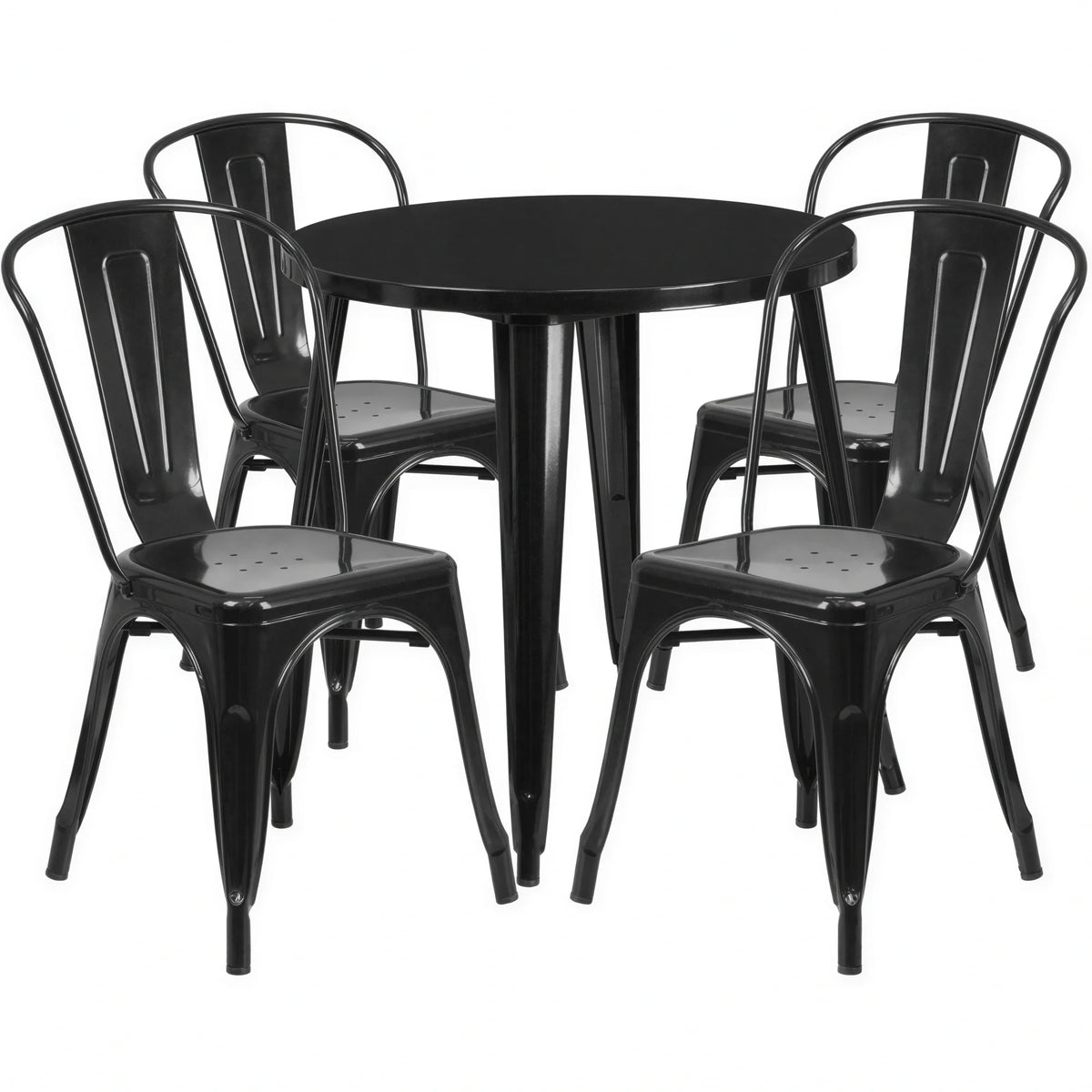 Round Dining Table & 4 Chairs — 30″, Black (CH-51090TH-4-18CAFE-BK)