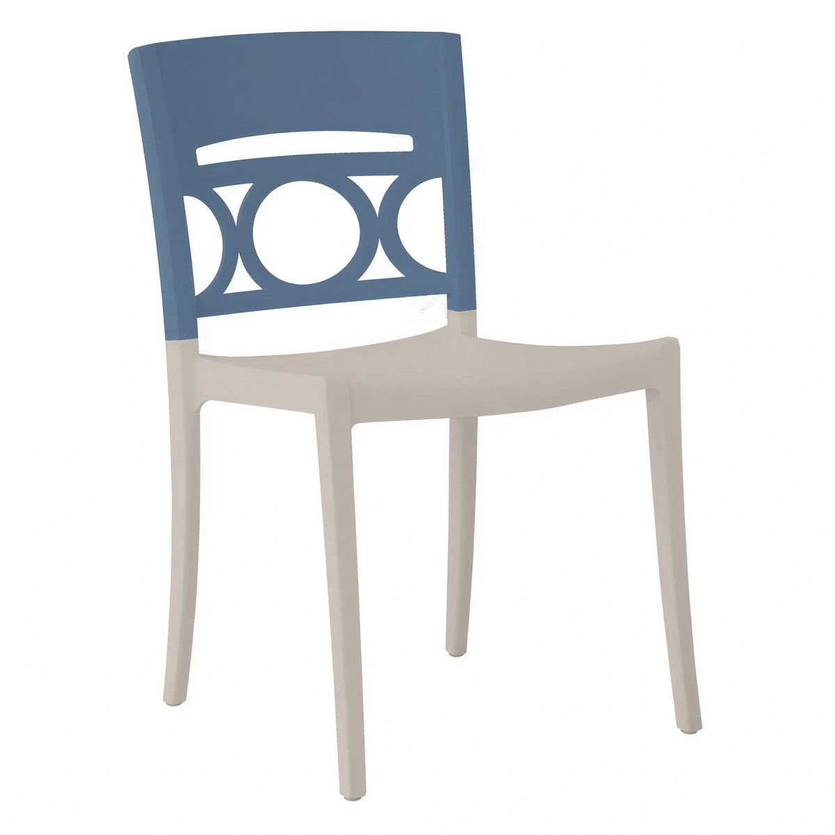 Grosfillex Moon Outdoor Resin Stacking Side Chair with Circular Cut-Out Back — Blue, Case of 4