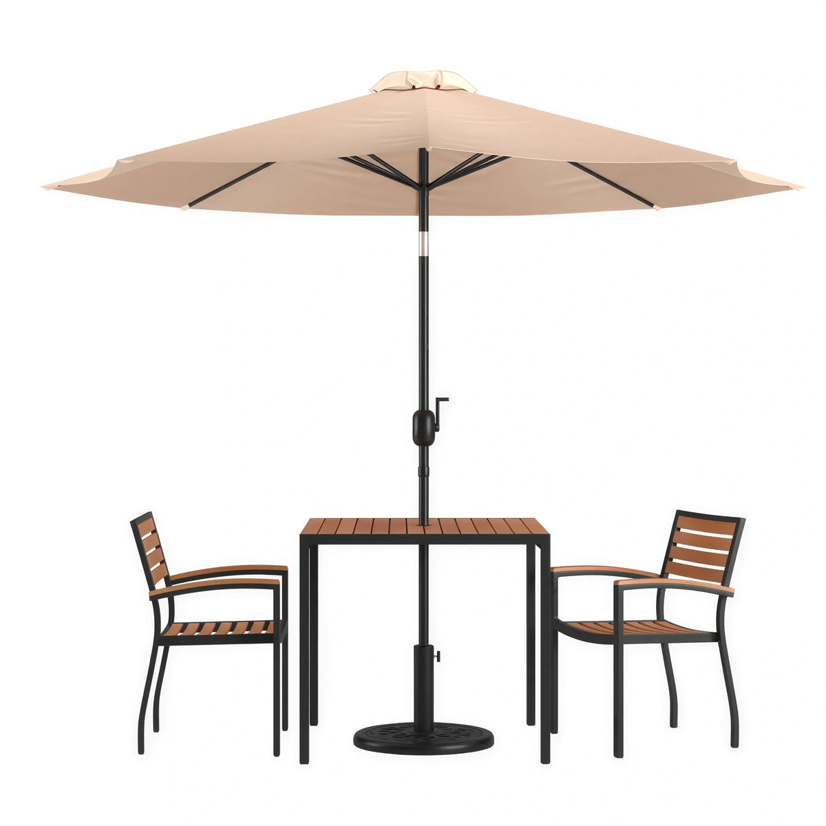 Square Patio Table & 2 Chairs — 35″, With Umbrella (XU-DG-810060062-UB19BTN)