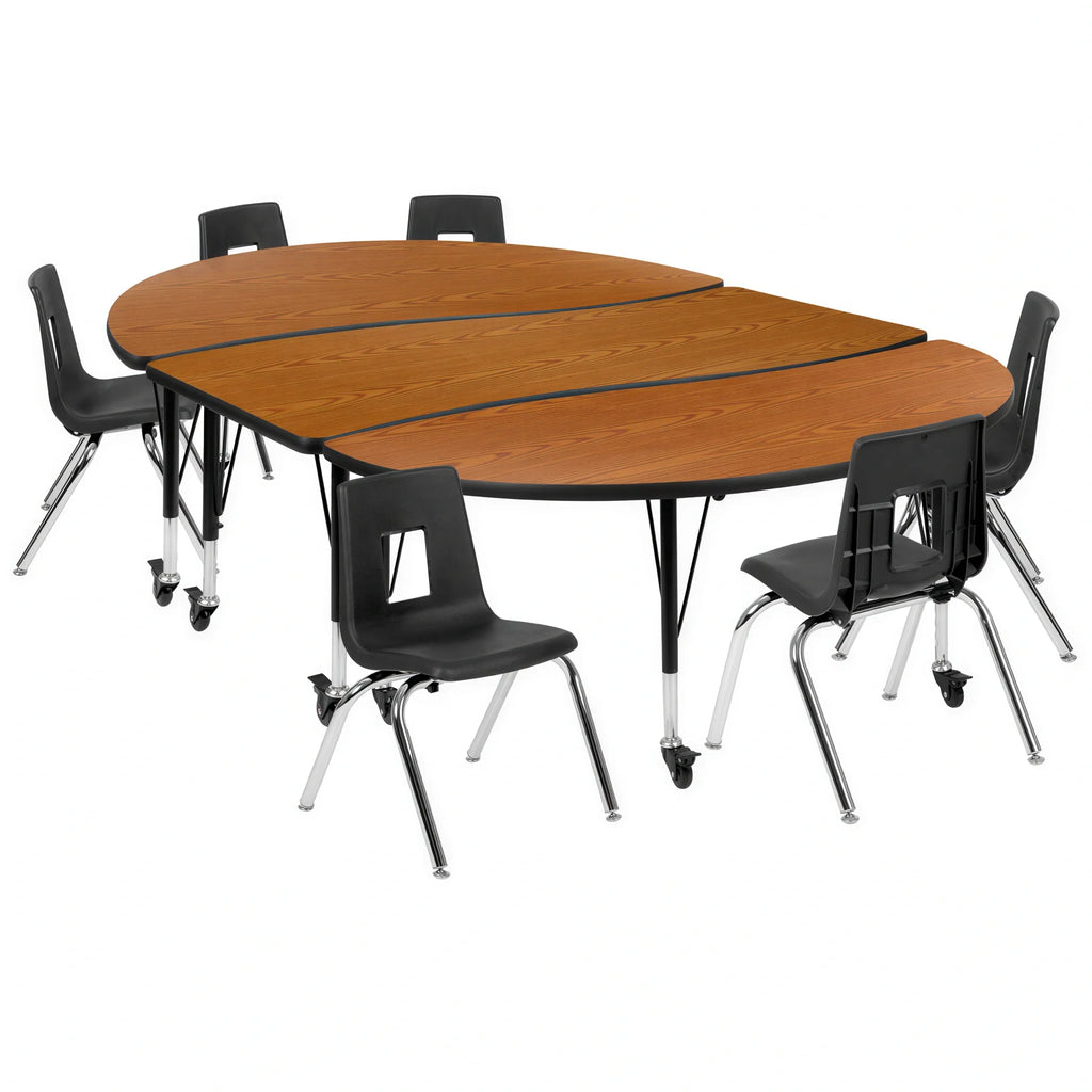 Oval Activity Table & 6 Chairs — Oak/Black (XU-GRP-14CH-A3060CON-60-OAK-T-P-CAS)