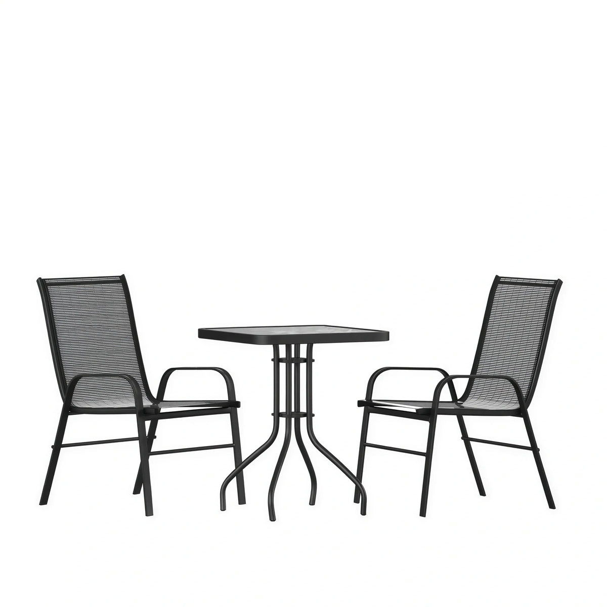 Square Patio Table & 2 Chairs — Black