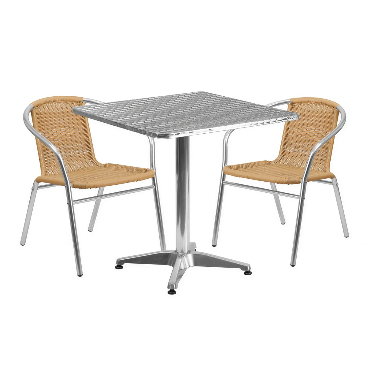 Square Dining Table & 2 Chairs — Beige (TLH-ALUM-28SQ-020BGECHR2)