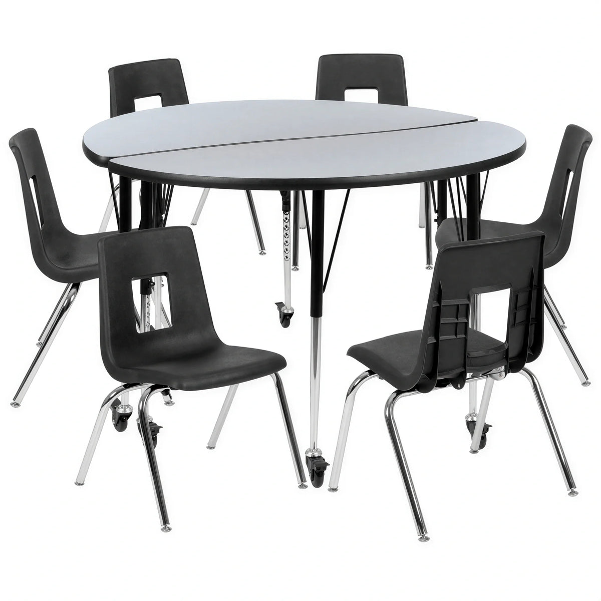 Round Activity Table & 6 Chairs — 48″ (XU-GRP-18CH-A48-HCIRC-GY-T-A-CAS)