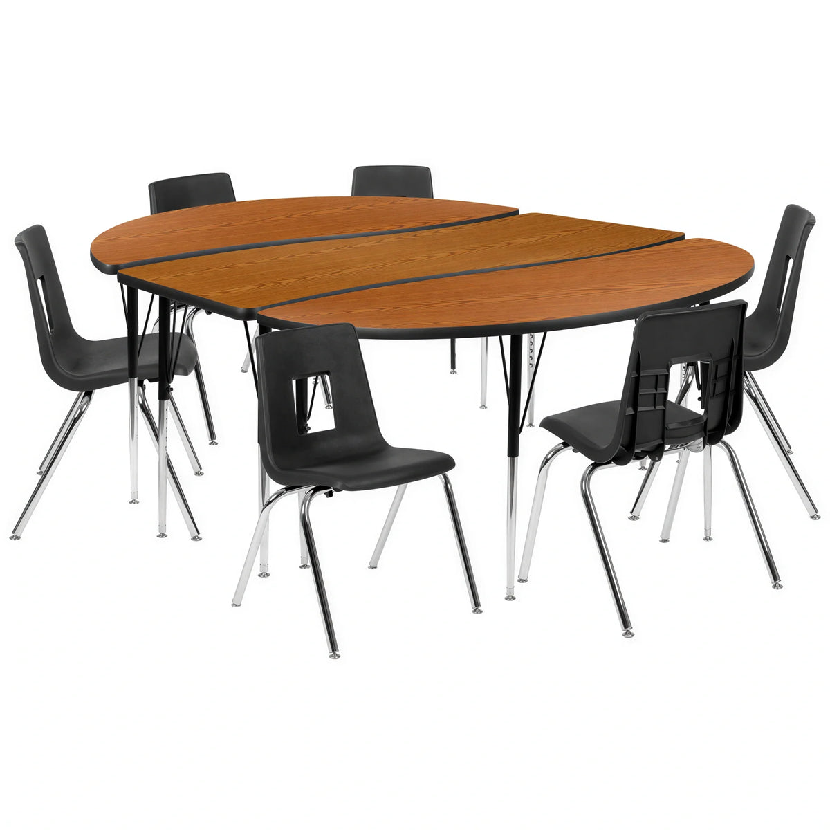 Oval Activity Table & 6 Chairs — Oak/Black (XU-GRP-18CH-A3060CON-60-OAK-T-A)