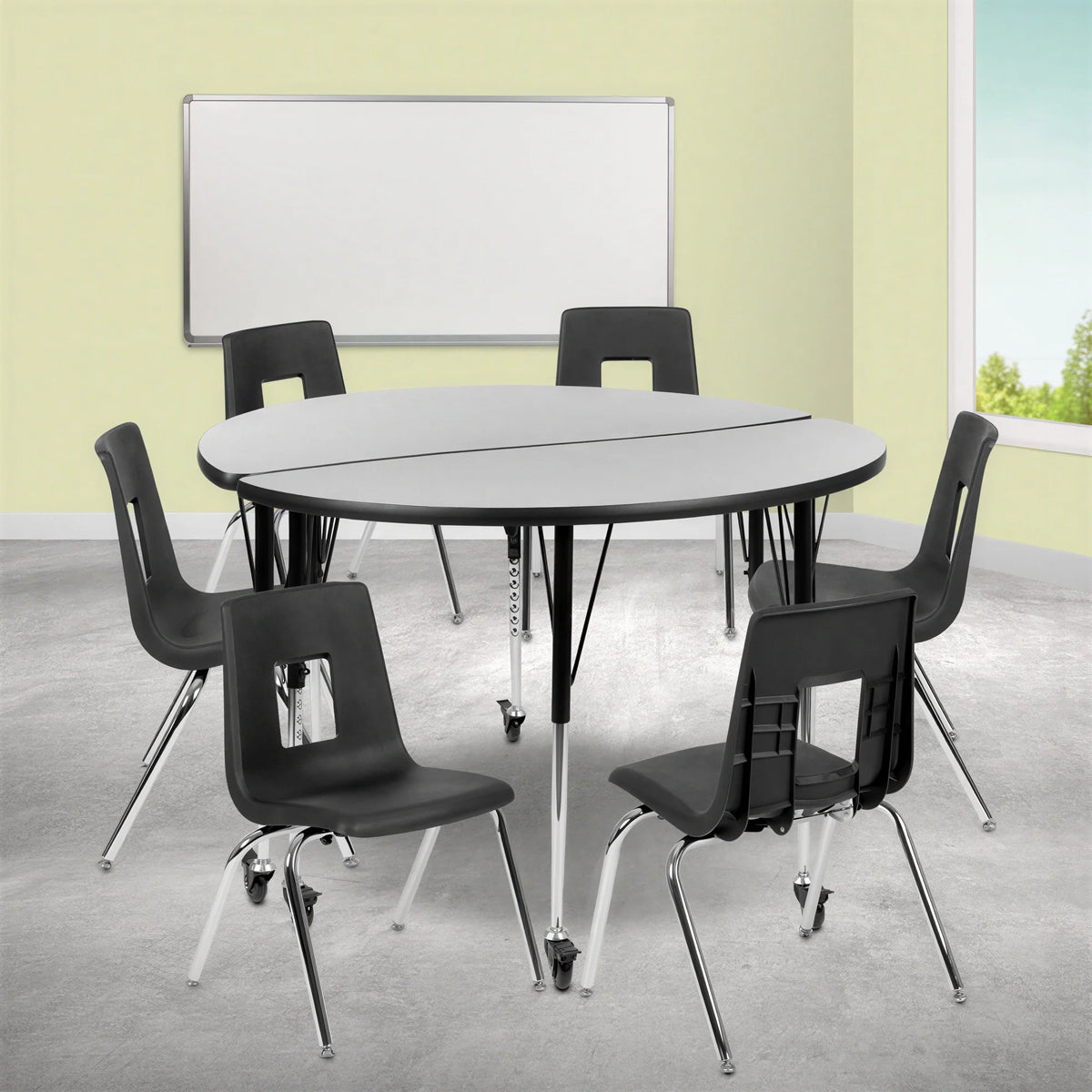 Round Activity Table & 6 Chairs — 48″ (XU-GRP-18CH-A48-HCIRC-GY-T-A-CAS)