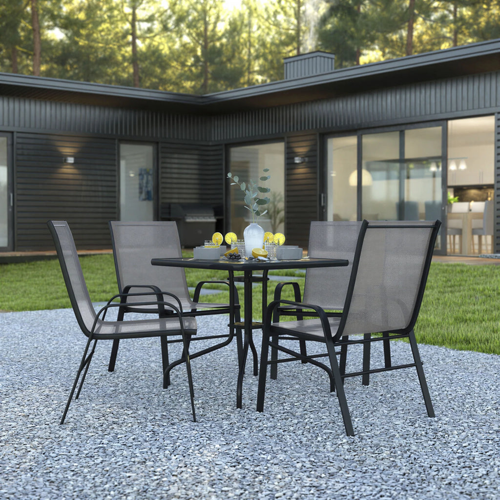 Square Patio Table & 4 Chairs — 31.5″, Gray