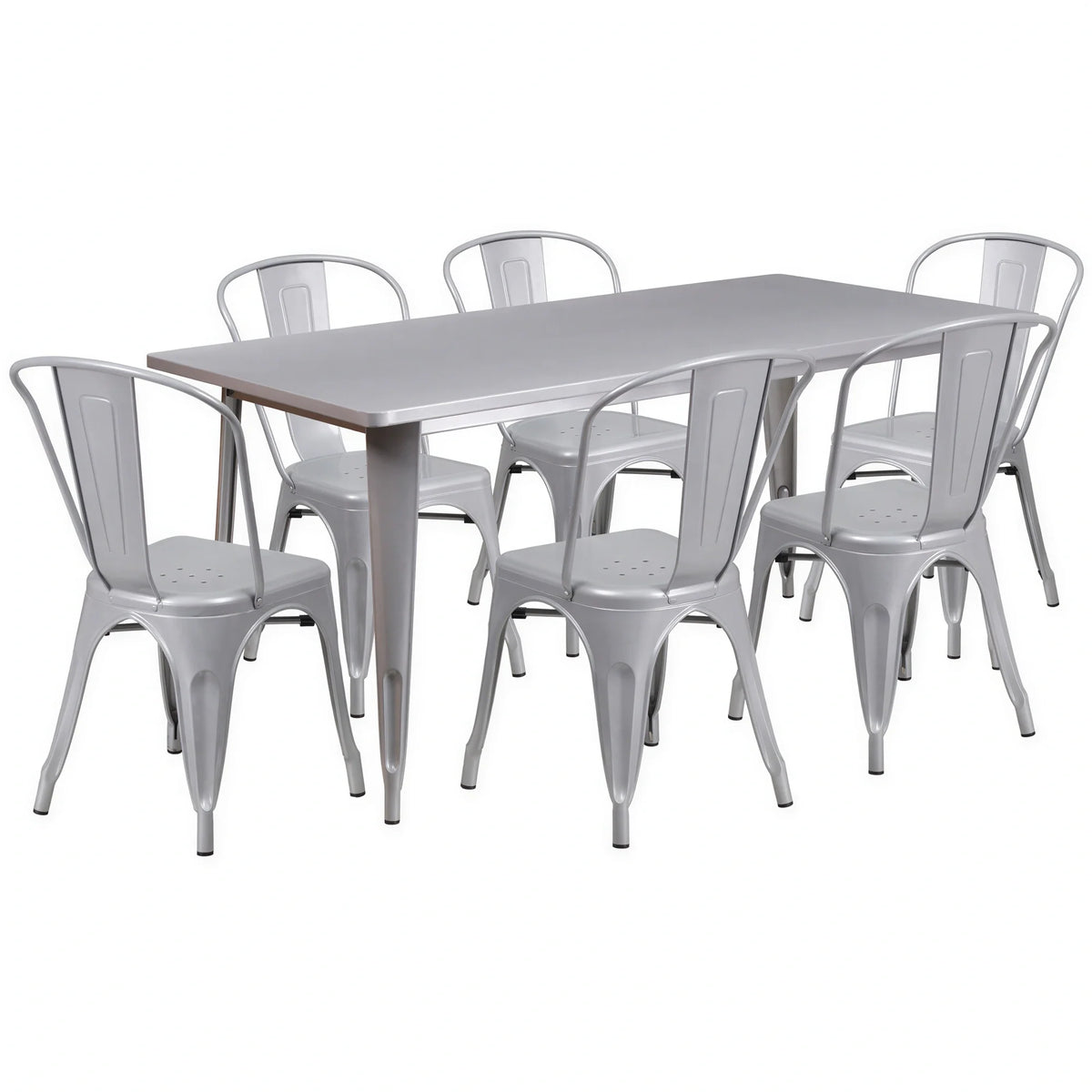 Rectangular Dining Table & 6 Chairs — 63″, Silver (ET-CT005-6-30-SIL)