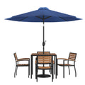 Square Patio Table & 4 Chairs — 35″, With Umbrella (XU-DG-810060064-UB19BNV)