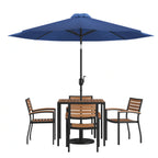 Square Patio Table & 4 Chairs — 35″, With Umbrella (XU-DG-810060064-UB19BNV)