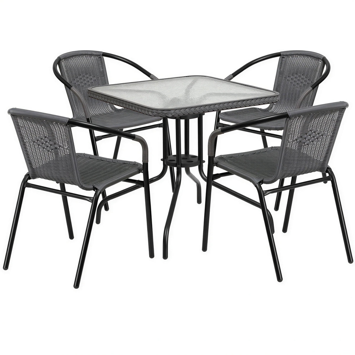 Square Dining Table & 4 Chairs — 28″, Gray/Black