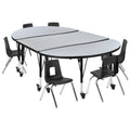 Oval Activity Table & 6 Chairs — Gray/Black (XU-GRP-12CH-A3048CON-48-GY-T-P-CAS)