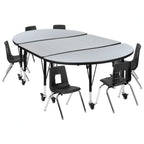 Oval Activity Table & 6 Chairs — Gray/Black (XU-GRP-12CH-A3048CON-48-GY-T-P-CAS)