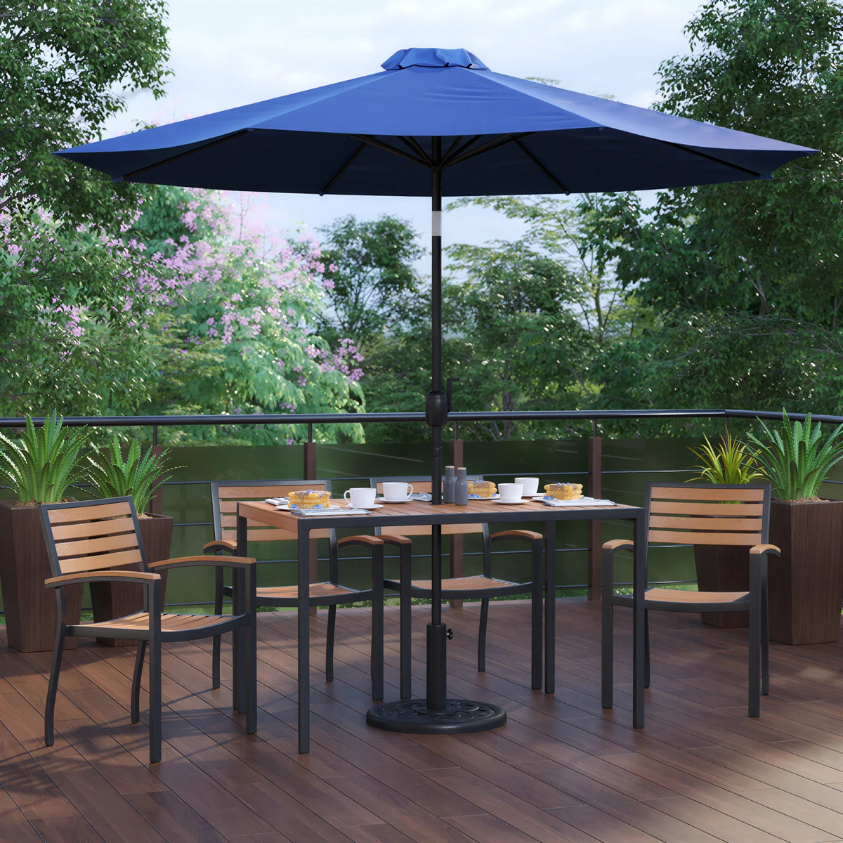 Rectangular Patio Table & 4 Chairs — With Umbrella (XU-DG-304860064-UB19BNV)