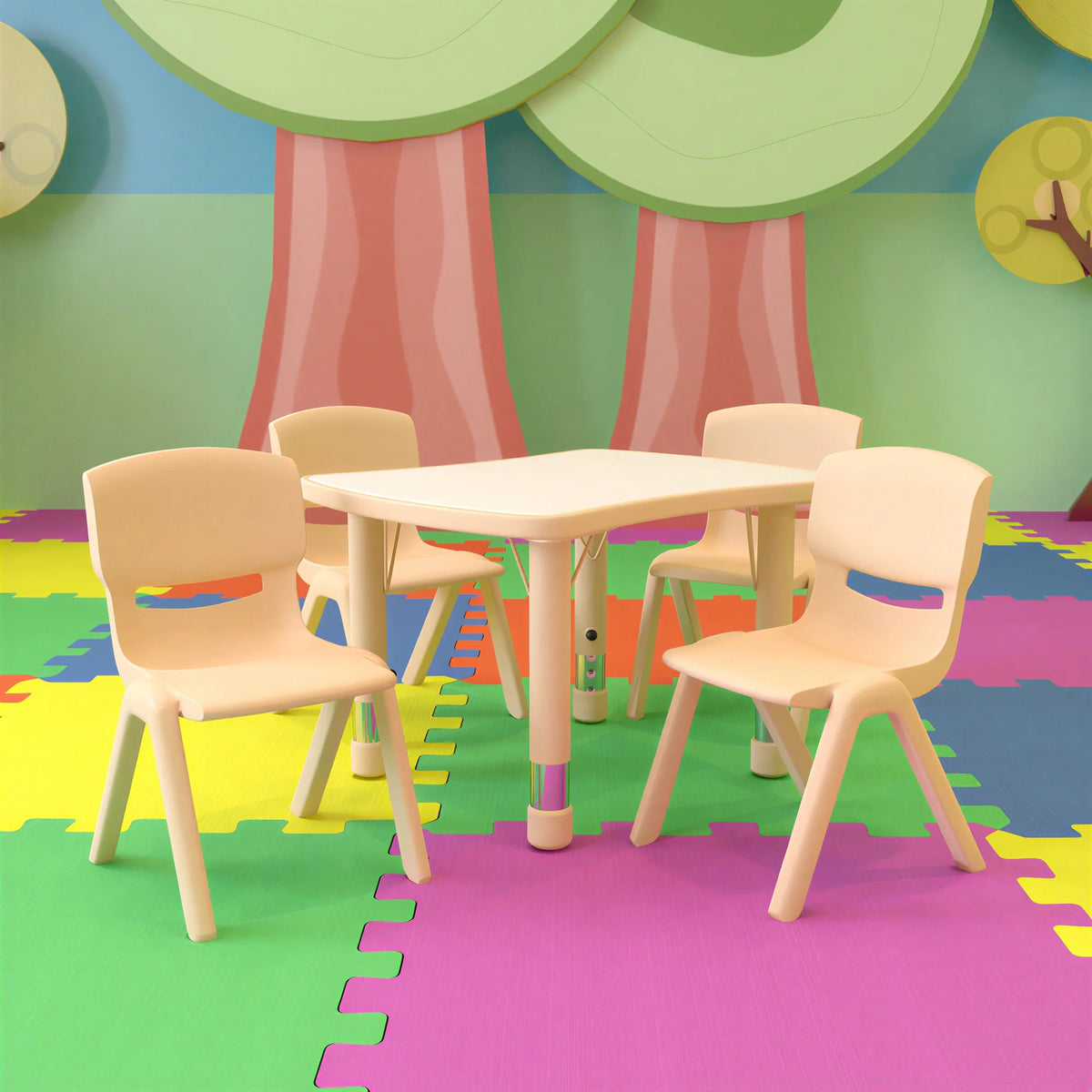 Rectangular Activity Table & 4 Chairs — Natural (YU-YCY-098-0034-RECT-TBL-NAT)