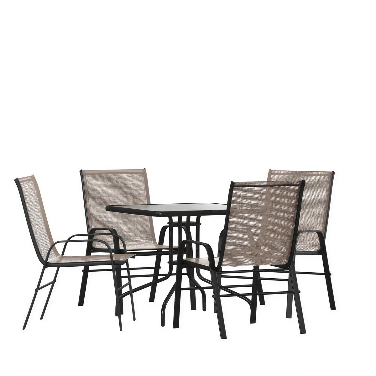 Square Patio Table & 4 Chairs — Brown
