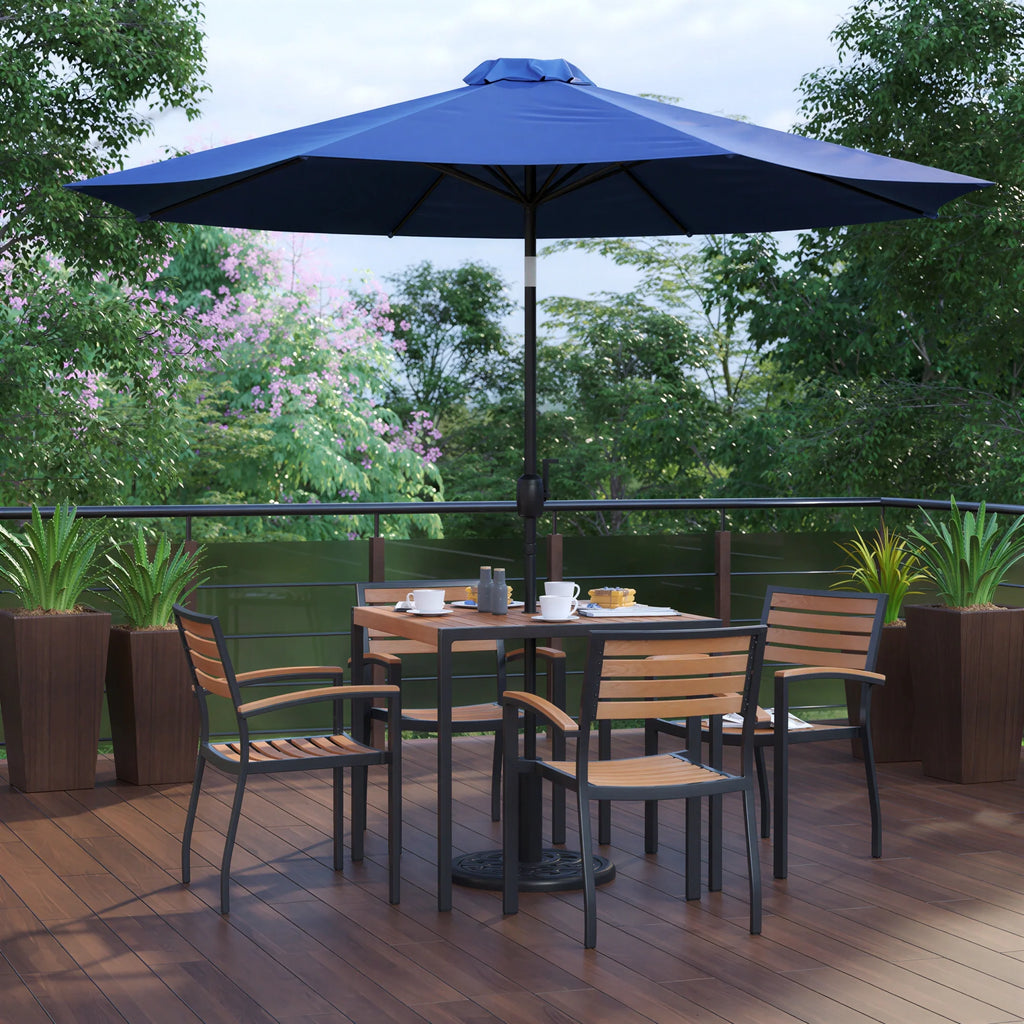 Square Patio Table & 4 Chairs — 35″, With Umbrella (XU-DG-810060064-UB19BNV)