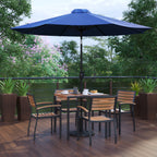 Square Patio Table & 4 Chairs — 35″, With Umbrella (XU-DG-810060064-UB19BNV)