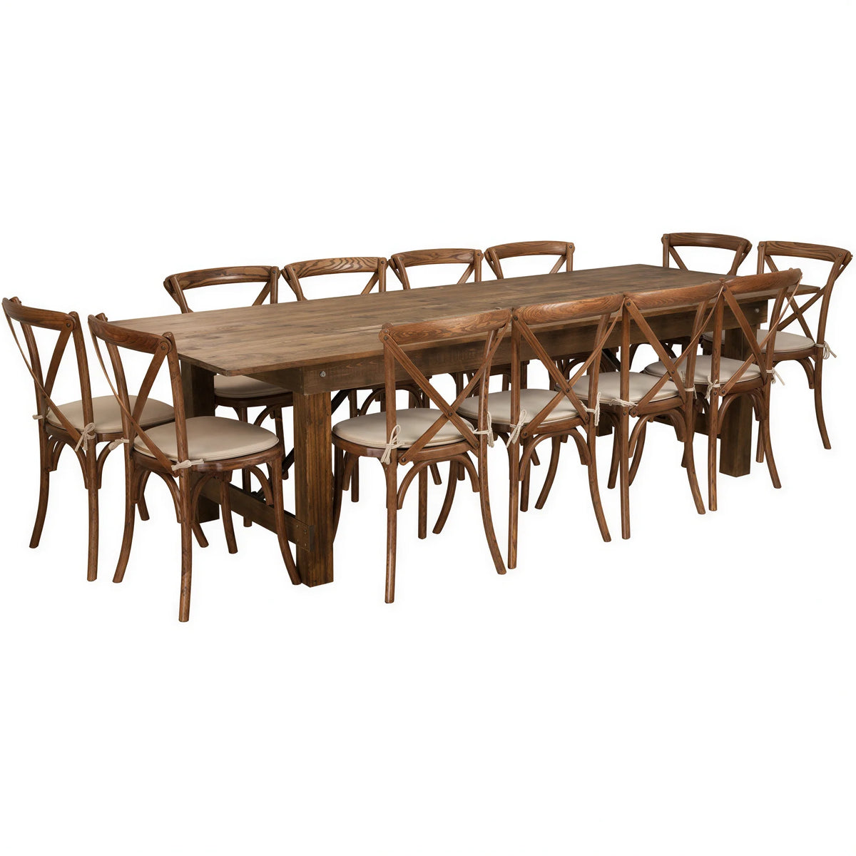 Rectangular Farm Table & 12 Chairs