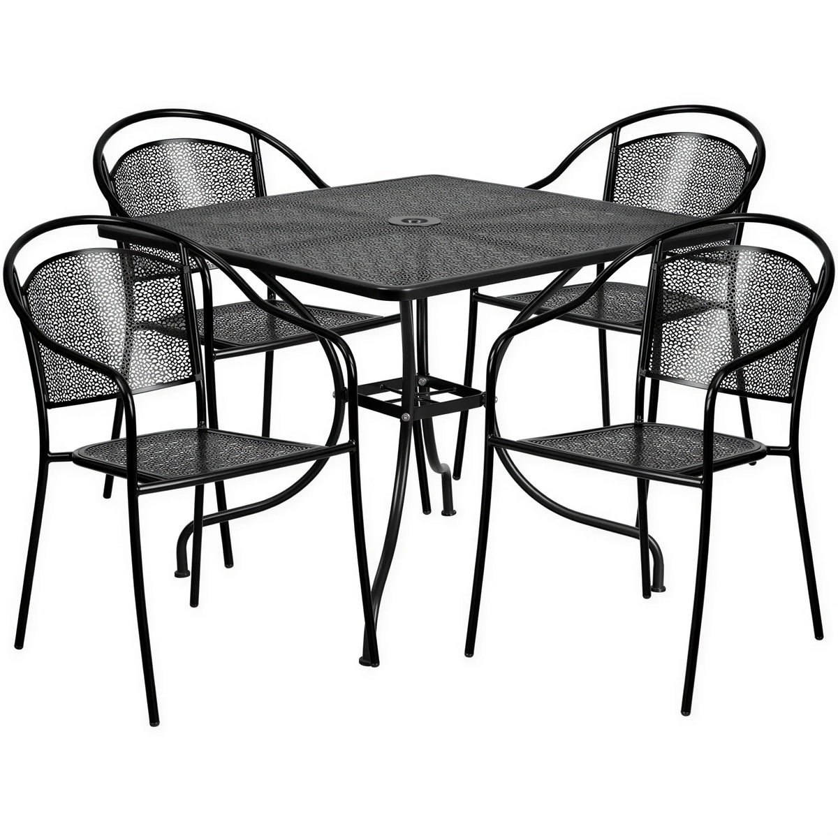 Square Patio Table & 4 Chairs — 35-1/2″, Black (CO-35SQ-03CHR4-BK)