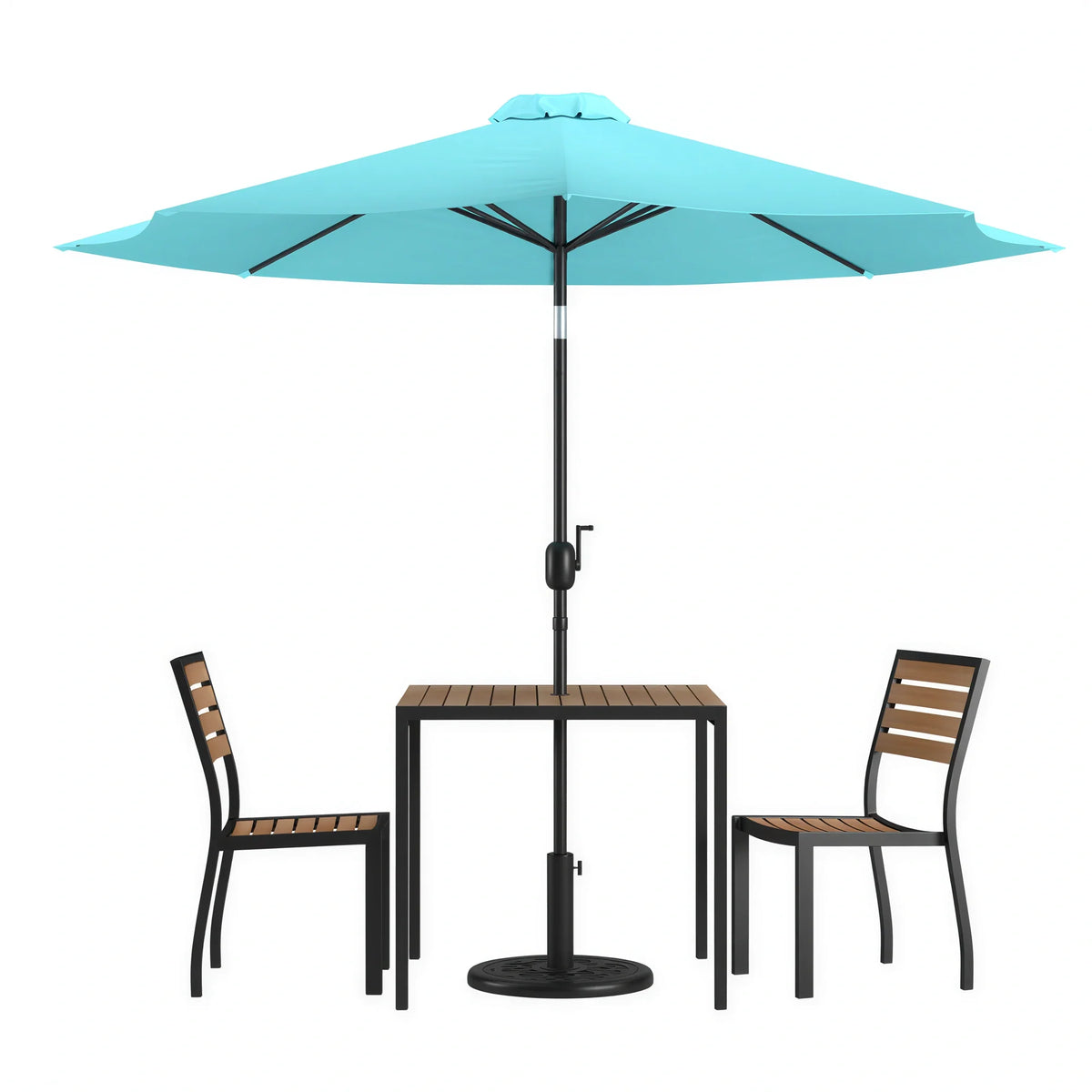 Square Patio Table & 2 Chairs — 35″, With Umbrella (XU-DG-810060362-UB19BTL)