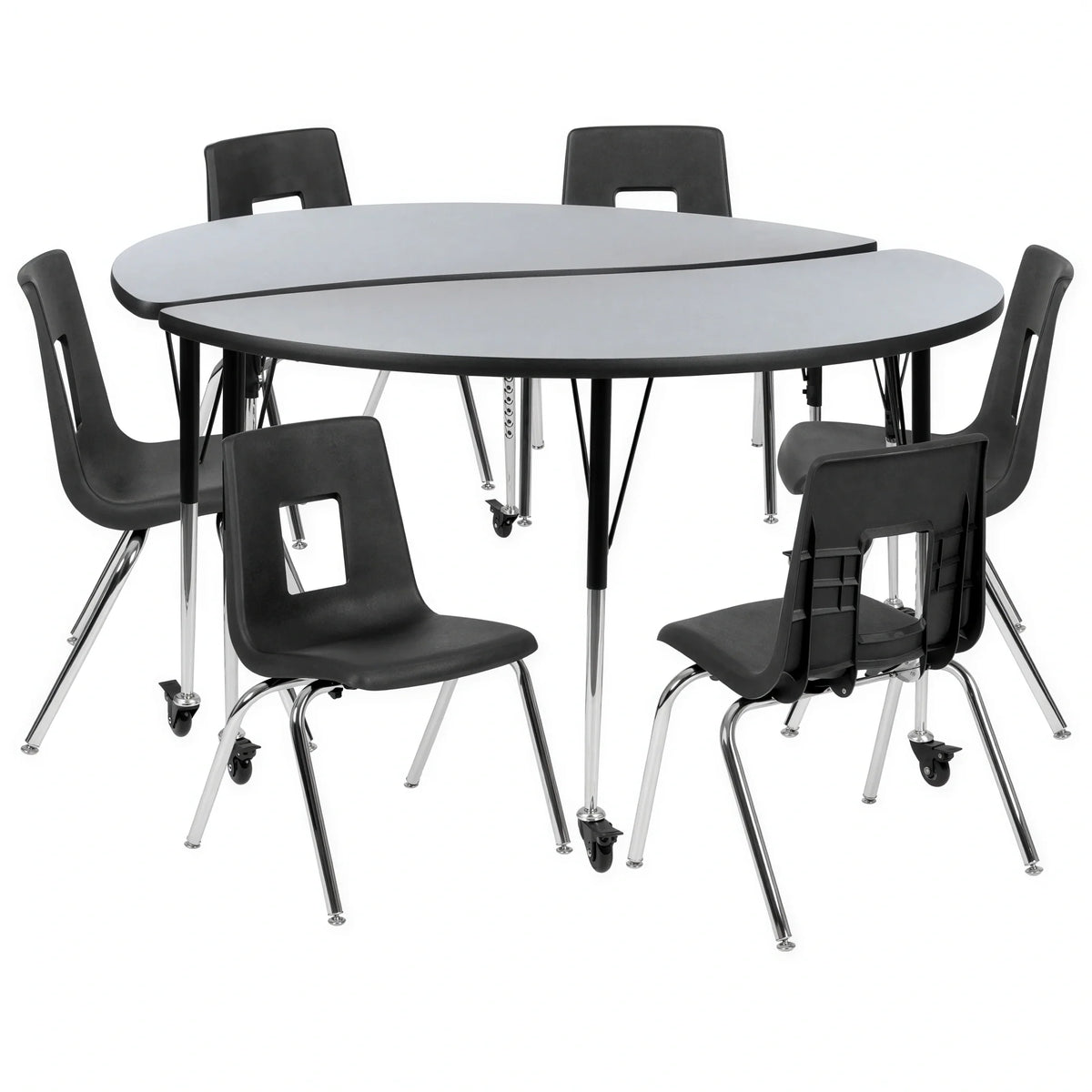 Round Activity Table & 6 Chairs — 60″, Gray/Black (XU-GRP-16CH-A60-HCIRC-GY-T-A-CAS)
