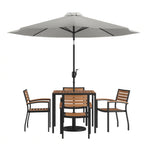 Square Patio Table & 4 Chairs — 35″, With Umbrella (XU-DG-810060064-UB19BGY)