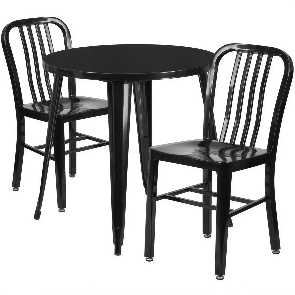 Round Dining Table & 2 Chairs — 30″, Black (CH-51090TH-2-18VRT-BK)