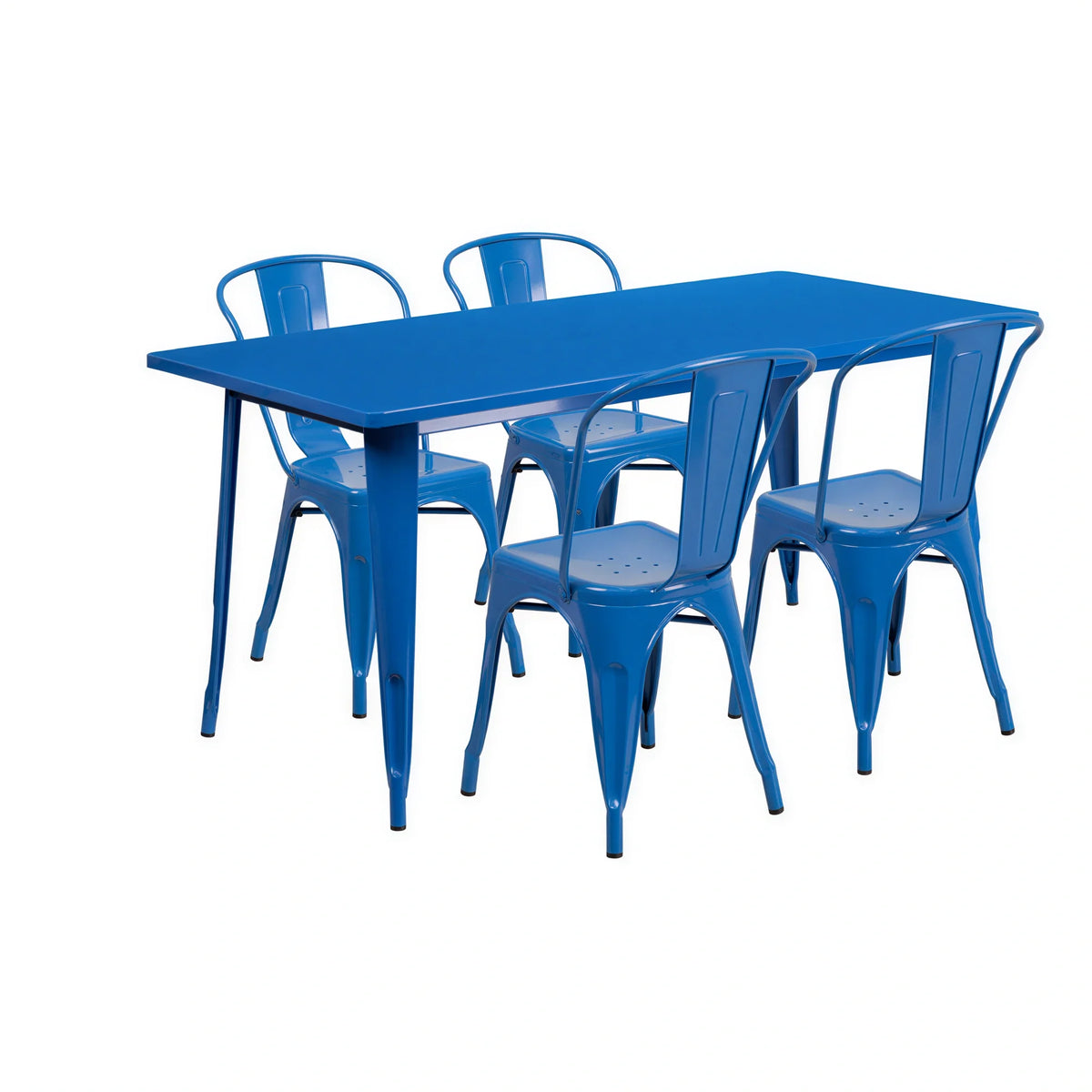 Rectangular Dining Table & 4 Chairs — 63″, Blue
