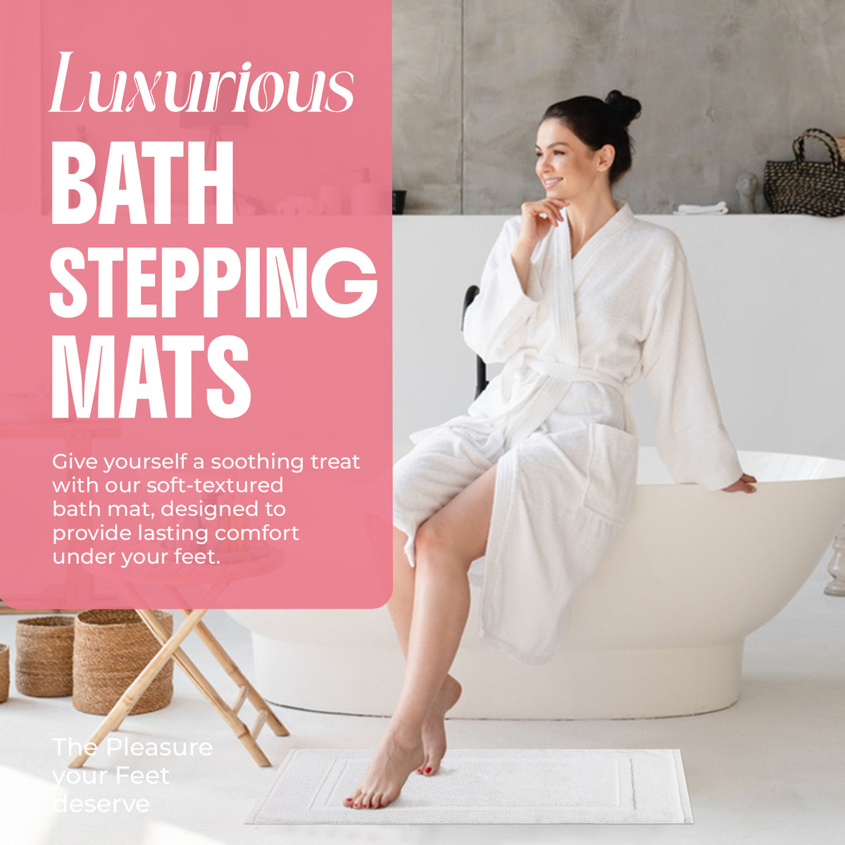 White banded bath mat