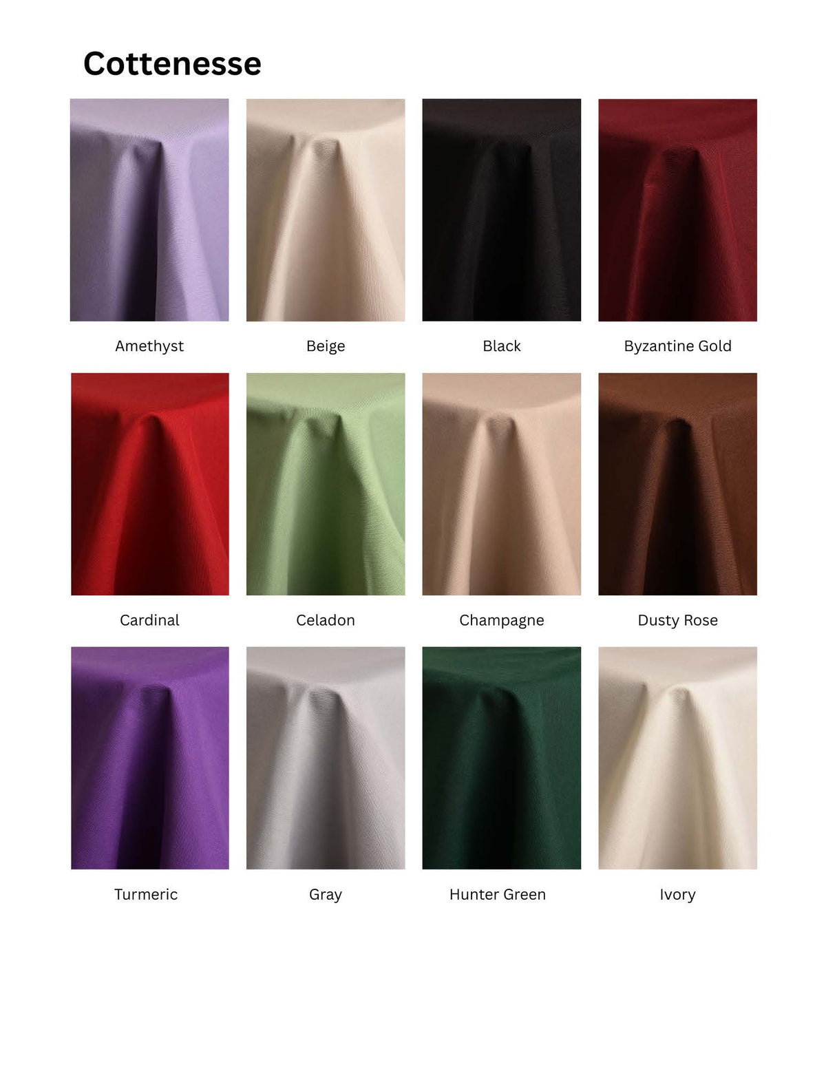 Cottenesse fabric and color chart, page 1 of 3