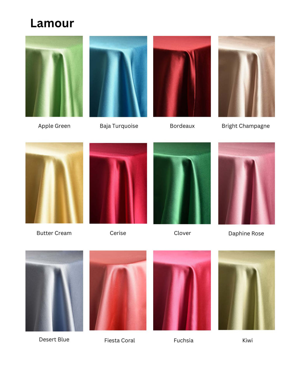 Lamour fabric and color chart, page 1 of 4