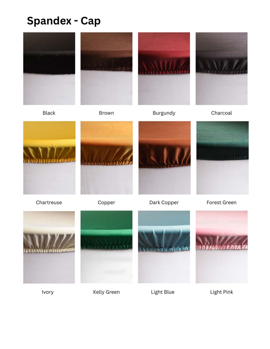 Spandex Caps fabric and color chart, page 1 of 3