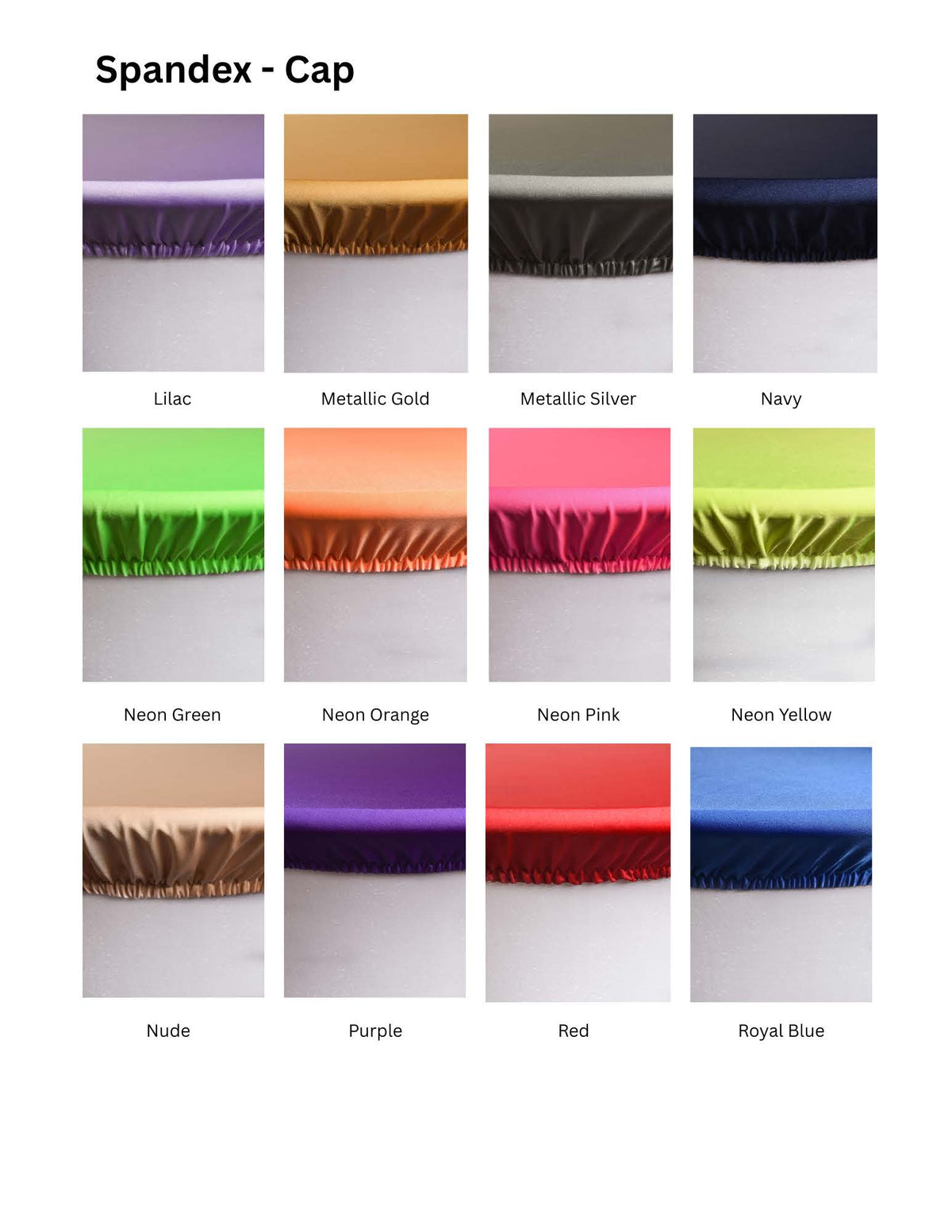Spandex Caps fabric and color chart, page 2 of 3