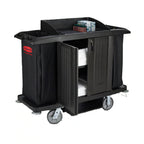 Rubbermaid Housekeeping Cart — With Doors & Bag, Black