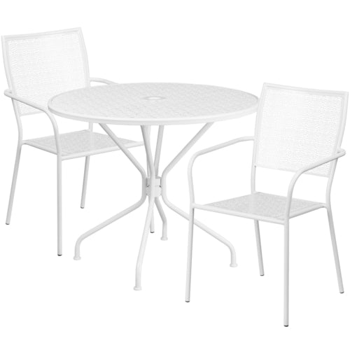 Round Patio Table & 2 Chairs — 35-1/4″, White (CO-35RD-02CHR2-WH)