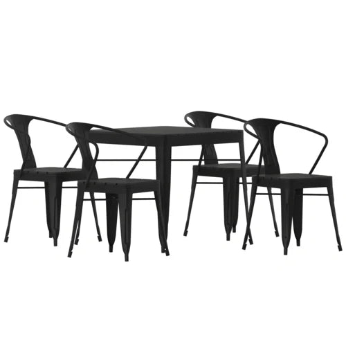Square Patio Table & 5 Chairs — 31.5″, Black